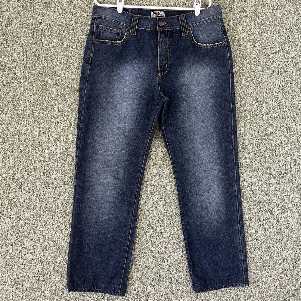 Rifle Jeans Mens 36x30 Blue Distressed Button Fly 90s Relaxed Contrast Stitching